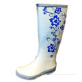 White Blue Flower Half White Womens Rain Boot Size 37 / 38